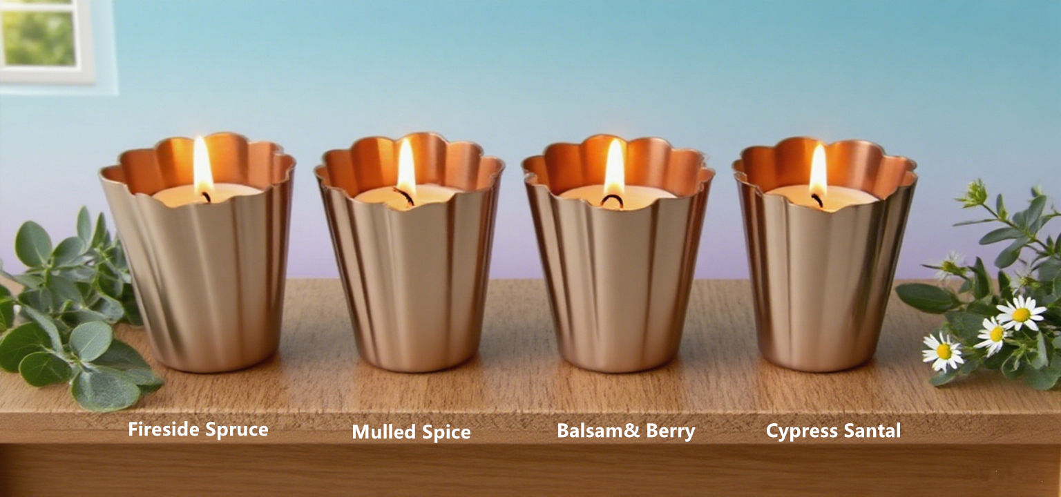 Copper Color Metal Flower Cup Filled Candle
